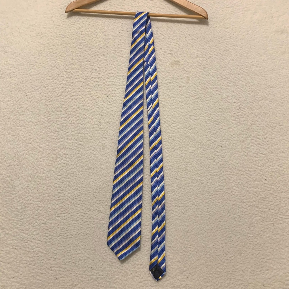Holland & Sherry London 1836 Mens All Silk Necktie Blue Yellow Striped Tie